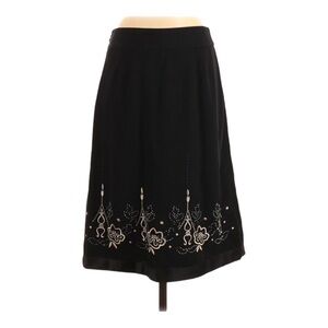 Loft Satin Trim Black and Gold Embellishment Beaded Midi Skirt Size 12
